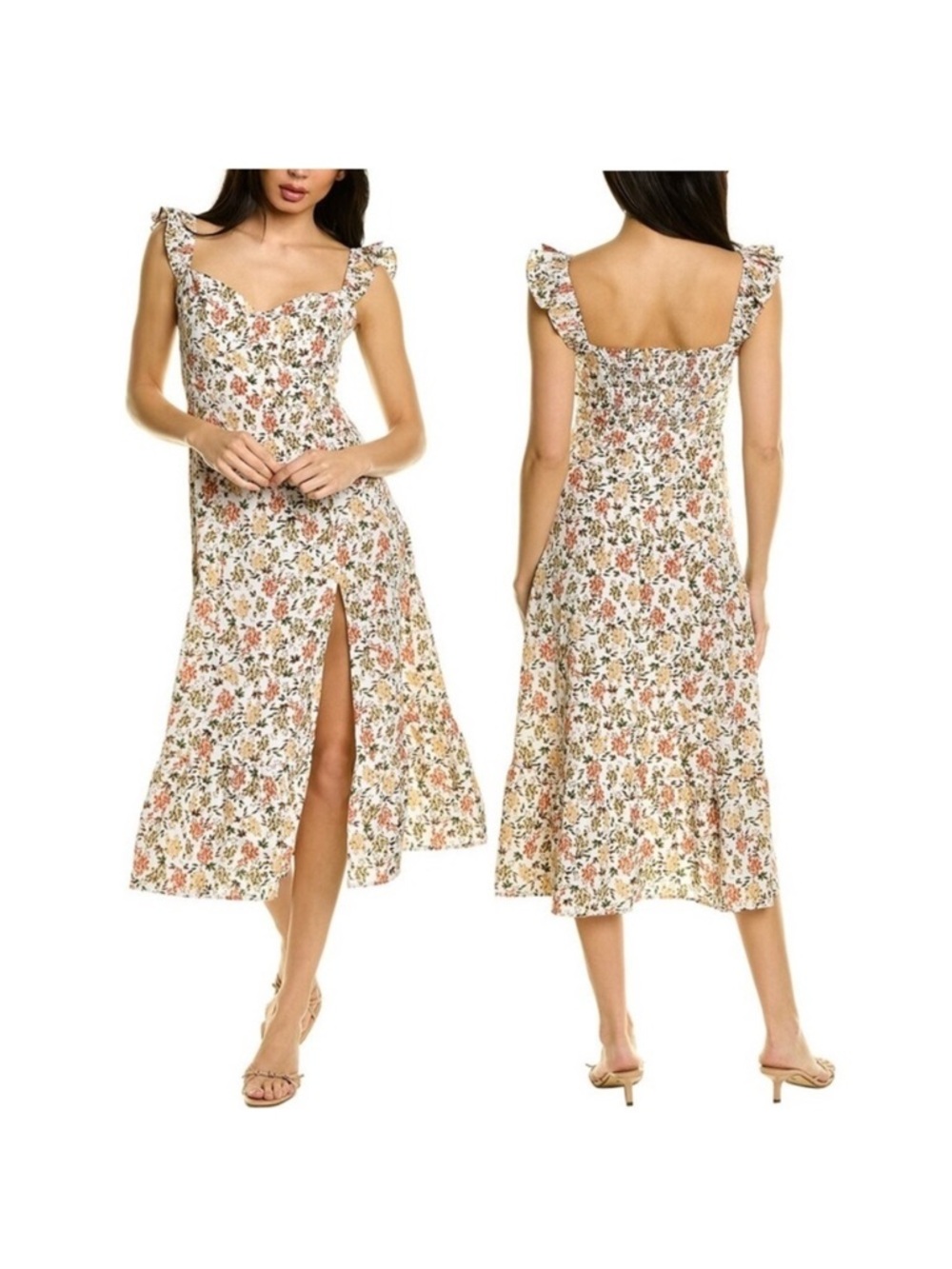 Anthropologie/O.P.T. Cream Floral Ruffle-strap Midi Dress